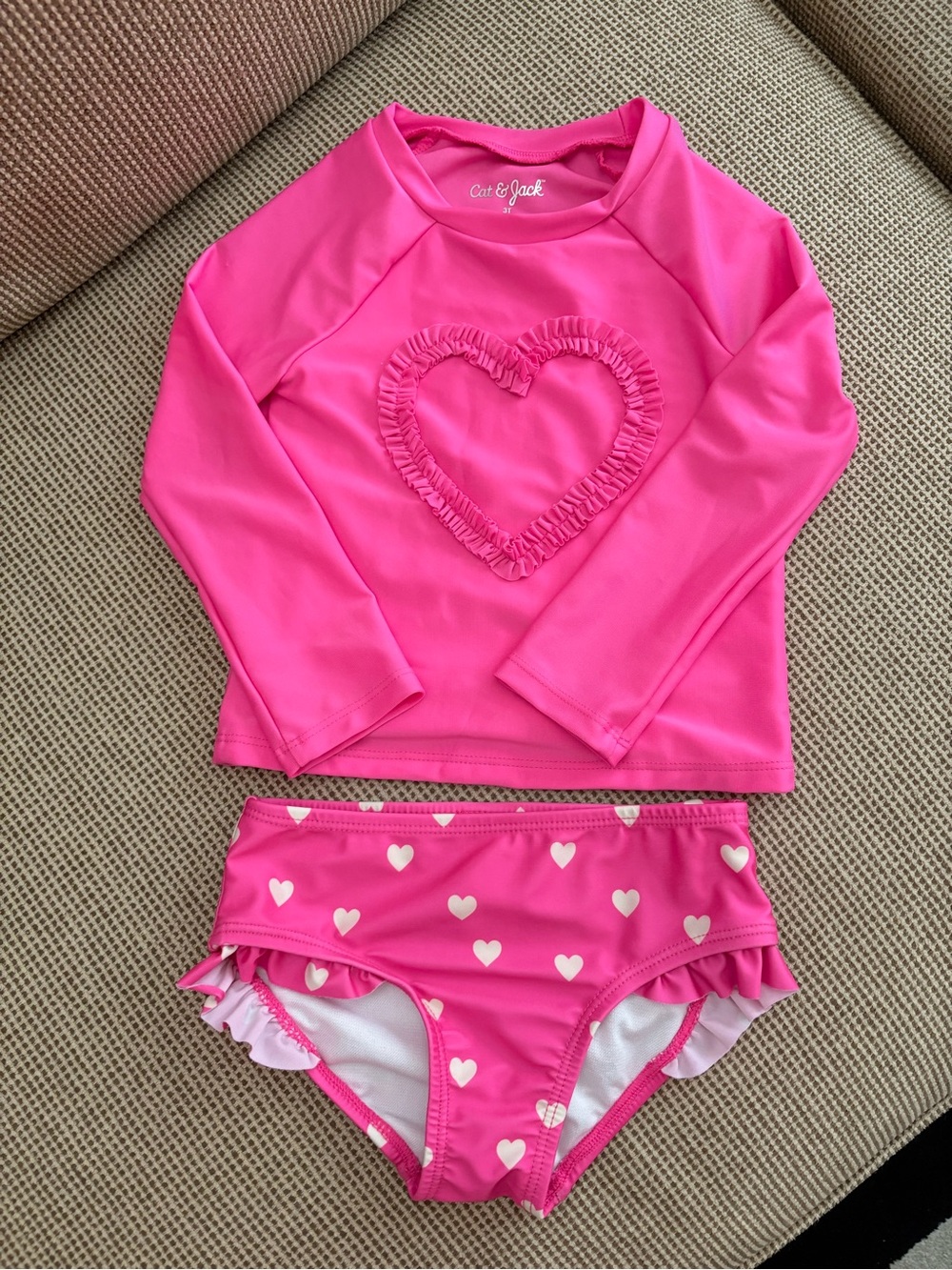 Cat & Jack Hot Pink Heart Rashguard Swim Set